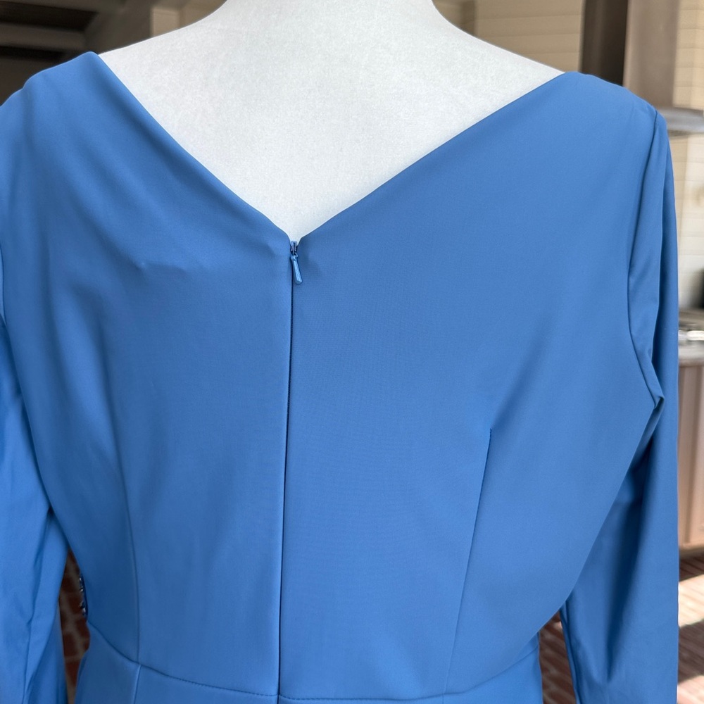Elegant Alex Evenings Sheath Slimming Dress with Brooch. Sz 14 Sky Blue - Picture 3 of 8
